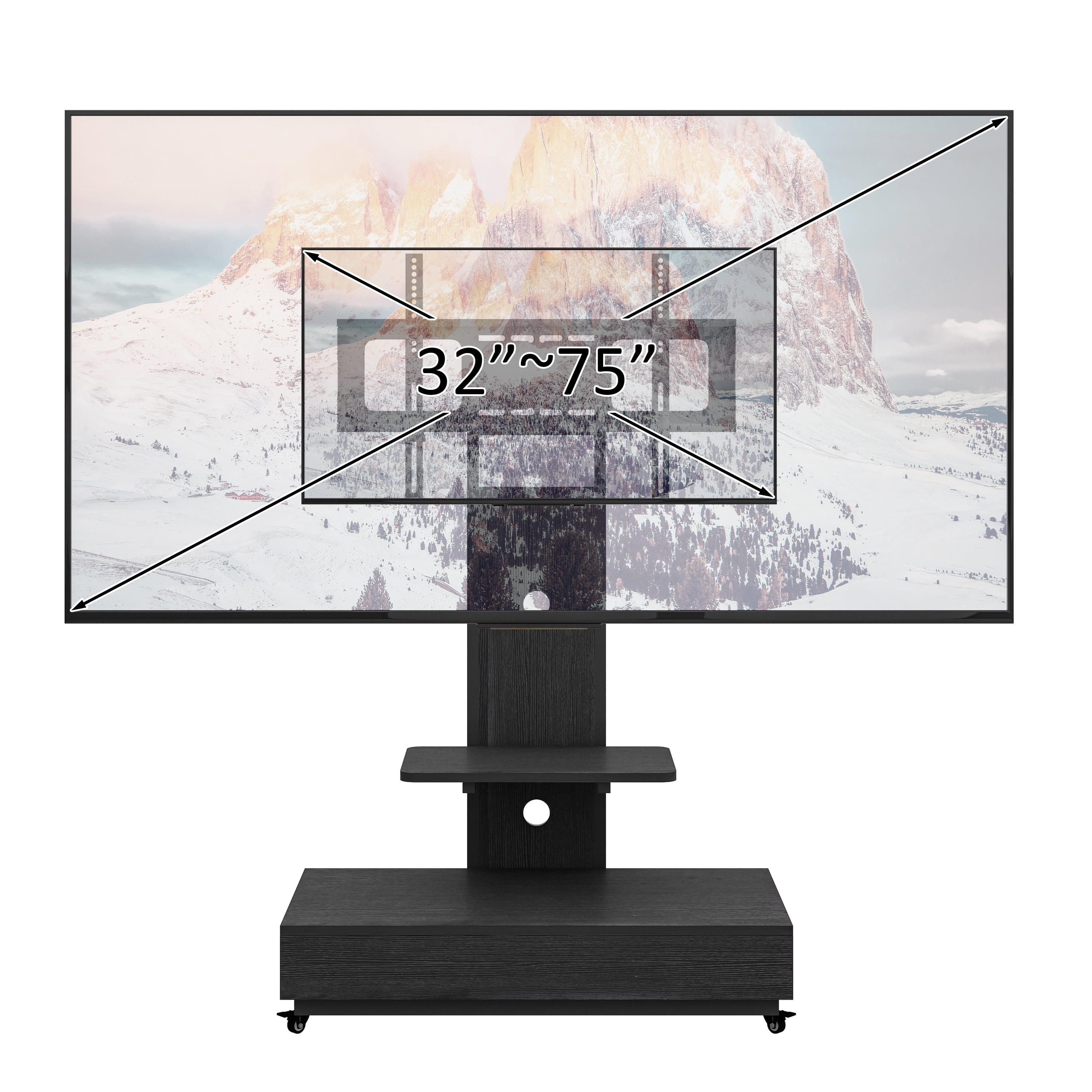 Homy Casa Mobile TV Stand for 32-75 Inch TVs with Wheels, Swivel Adjustable Height Storage Shelf and Drawer