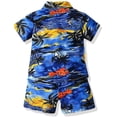 thumbnail image 2 of Traje hawaiano de 2 piezas para niño, conjunto de camisa de manga corta y pantalones cortos de verano con botones y estampado Floral/traje para altura de 90 cm/ kaili Sencillez, 2 of 5