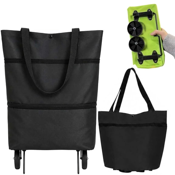 2-in-1 Foldable Shopping Bag with Wheels,Collapsible Rolling Grocery Cart