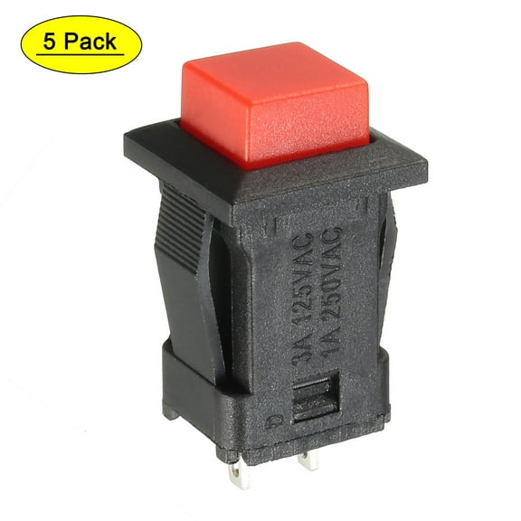 Uxcell 12mm Mounting  Red Square Latching Push Button Switch SPST NO 5 Pack