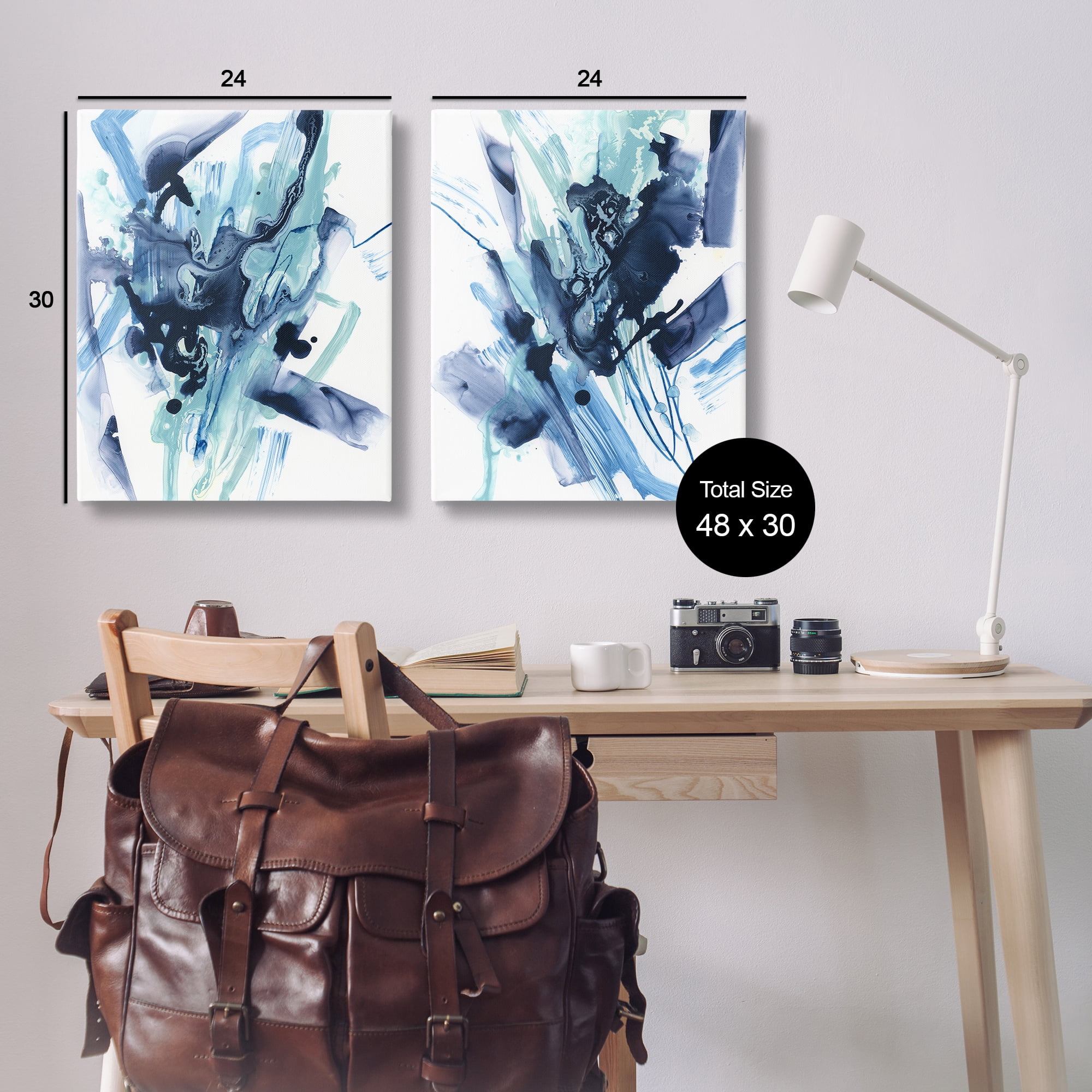 Stupell Industries Abstract Blue Splash Abstract Painting Wrapped Canvas Art Print Wall Art, 24 x 30, Set of 2