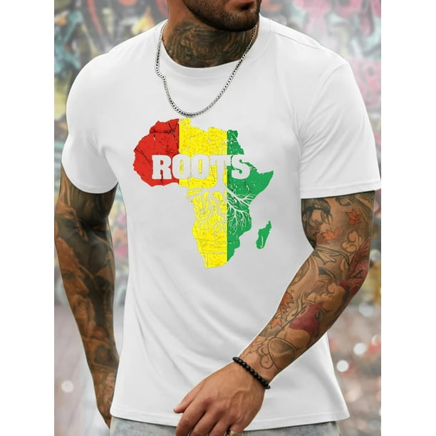 Playera Para Hombre - Ilustracion Falso Con Patron T-shirtShort Sleeve, Breathable African Map Print Men's Round Crew Neck Tee, Simple Style Regular Fit T-Shirt for Spring Summer Holiday Leisure Vac