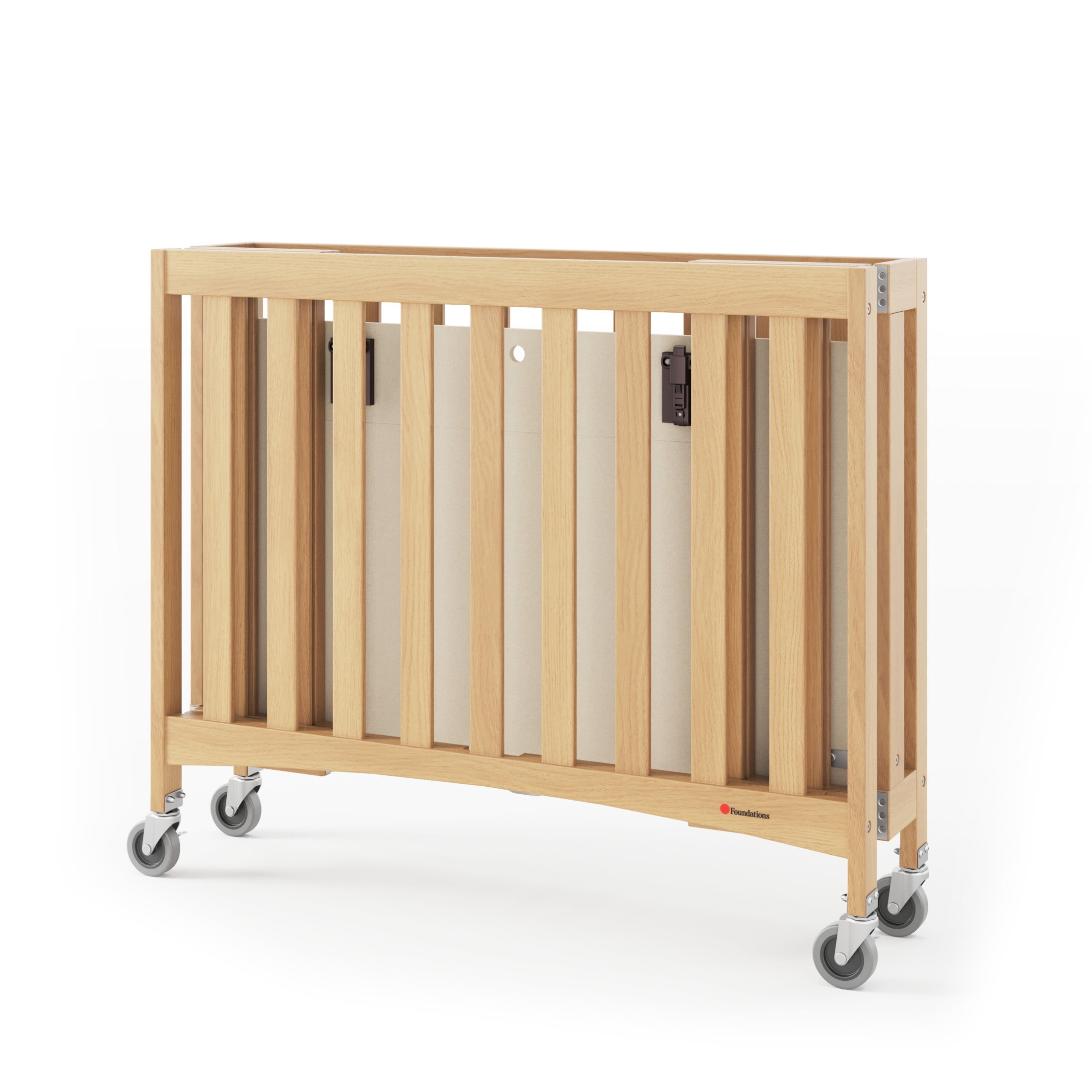 Foundations Travel Sleeper Compact Folding Hotel Crib with 2" Mattress and Locking Wheels, Natural