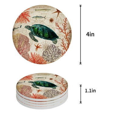 FMSHPON Lighthouse Seascape Ocean Beach Sunset Pictures Set of 4 Round Coaster for Drinks, Absorbent Ceramic Stone Coasters Cup Mat with Cork Base for Home Kitchen Room Coffee Table Bar Decor