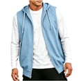 thumbnail image 2 of VBVC Men's Zip Up Vest Sleeveless Hoodie with Pockets , Fall Lightweight Drawstring Activewear Jacket For Men, Light Blue , S-3XL, 2 of 5