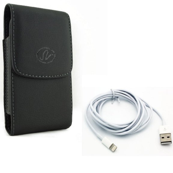 Case Belt Clip w 6ft USB Cable for iPhone XS/X - Leather Holster Cover Pouch Vertical, Charger Cord Power Wire Long Sync for iPhone XS/X