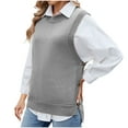 thumbnail image 3 of WRKEKC Sweaters for Women Autumn Winter Casual Sleeveless Solid Color Knit Vest with Round Neck Button Detail Open Front Slit Design for Layering Over Tops, 3 of 8