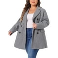 thumbnail image 3 of Women's Plus Size Notched Lapel Double Breasted Long Coat for Stylish Winter Wear 2X Grey, 3 of 7