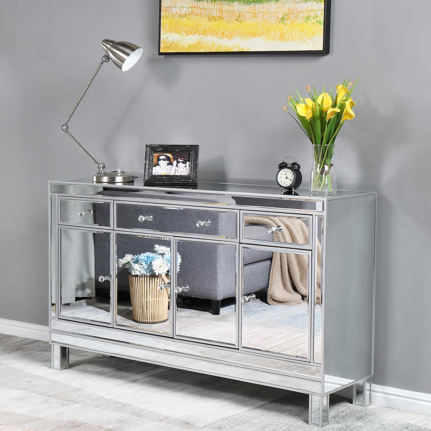 Ktaxon Mirrored Finish Glass Dresser, Drawer Chest, Console Table with