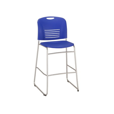 4295BU Vy Restaurant Furniture 350 Lbs Capacity Bistro-Height Sled Base Blue Plastic Cafe Chair With Small Scale