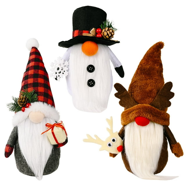 Decoraciones Navideñas Muñeco de Nieve Gnomos de Peluche, Paquete de 3, Papá Noel Hecho a Mano Gnome para Navidad en Interiores