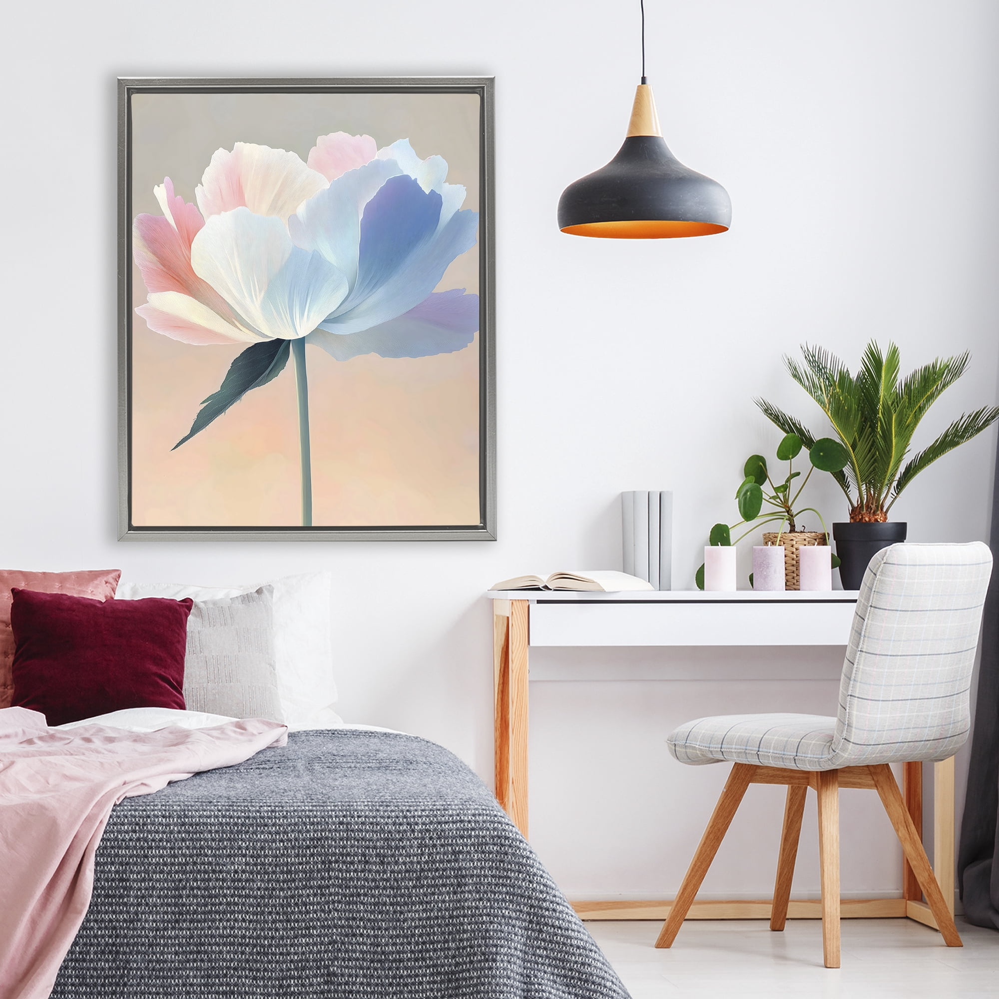 Stupell Industries Pink & Blue Flower Serenity Gray Framed Floater Canvas Wall Art, design by The Prints Vibe
