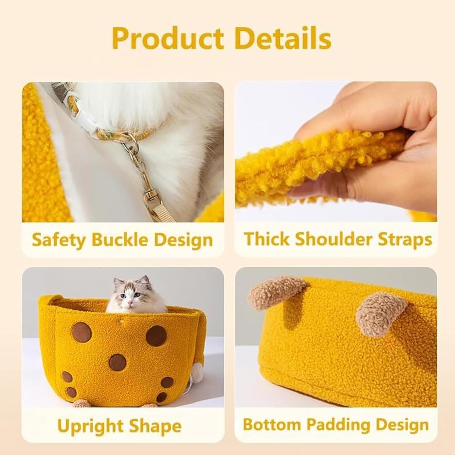 Cat Puppy Plush Outing Backpack, Winter Warm Pet Carrier with Adjustable Shoulder Strap and Anti-Escape Design, Soft Foldable Backpack for Small Dogs and Cats