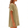 thumbnail image 4 of Women's Utility Shirt Dress Casual Cotton Linen V Neck Button Down Dress Loose Short Sleeve Mini Dresses, S-2X, 4 of 8