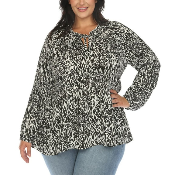 White Mark Women's Plus Size Printed Peasant Chiffon Blouse
