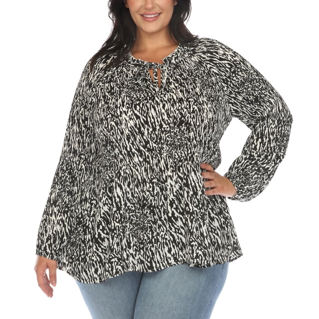 White Mark Blouse en Chiffon Paysanne Imprimée pour Femmes Grande Taille