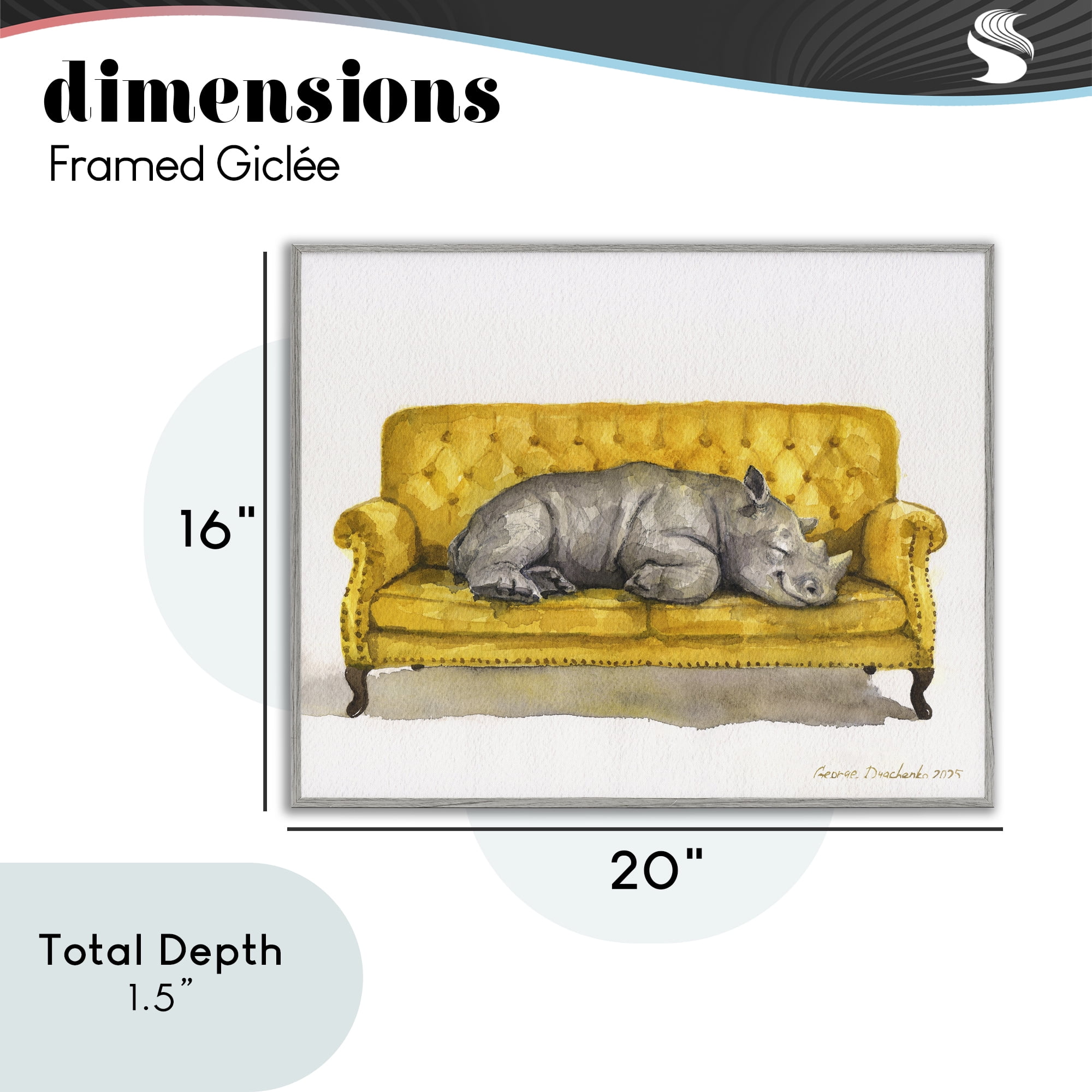 Stupell Industries Cute Rhino Resting Gray Framed Giclee Art, design by George Dyachenko
