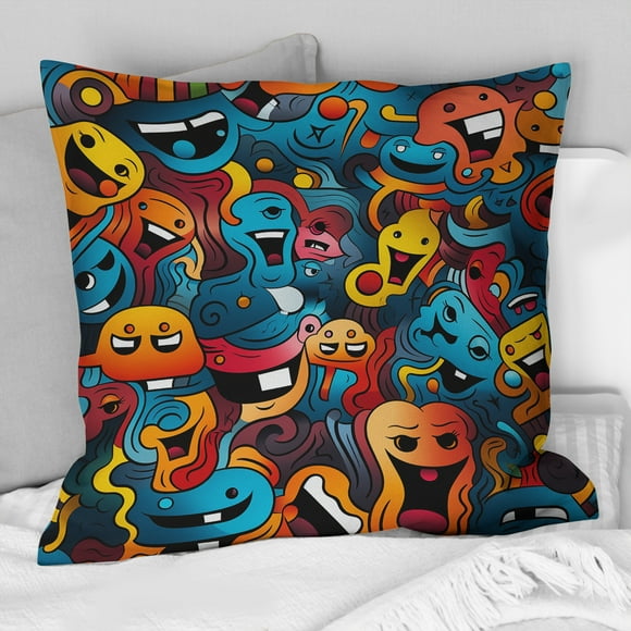 Designart "Fusion Of Abstract Emojis In Pop Art I" Pop Art Throw Pillow - Modern Pillow For Couch - Insert And Pillows Covers For Living Room Decor