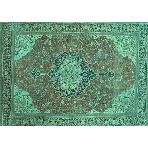 Ahgly Company Indoor Rectangle Medallion Turquoise Blue Traditional Area Rugs, 2' x 4'