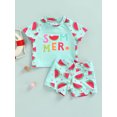 thumbnail image 2 of Kids Girls Boys Swimsuit, Watermelon Print Short Sleeve Crew Neck T-shirt with Shorts for Summer Beach Bathing, 2 of 9