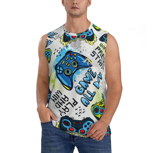 Fotbe Game All Day Men's Camiseta sin Mangas Estampada para Hombres, Playera Casual para Gimnasio, Entrenamiento, Playa-XX-Large