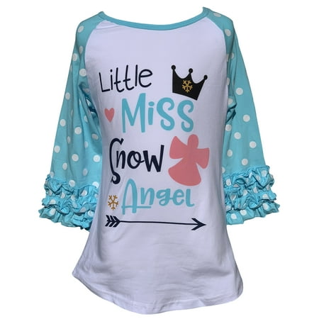 Little Girl Kids Little Miss Snow Angel Polka Shirt Top Tee T-Shirt Red WT Blue 2T XS