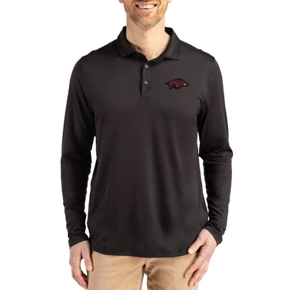 Men's Cutter & Buck Black Arkansas Razorbacks Primary Coastline Epic Comfort Long-Sleeve Polo