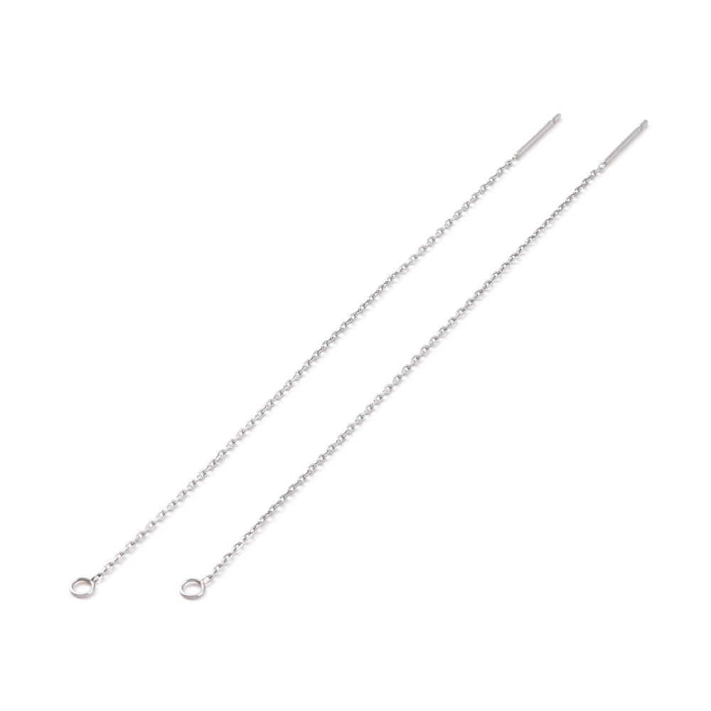 304 Stainless Steel Stud Earring Finding Cable Chains Ear Thread with Loops Stainless Steel color 100~109x0.7x0.25mm Hole: 1.7mm Pin: 0.7mm
