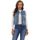thumbnail image 1 of Allegra K Chaleco de mezclilla para mujer, chaqueta desgastada sin mangas con cuello doblado y perlas Azul S, 1 of 5