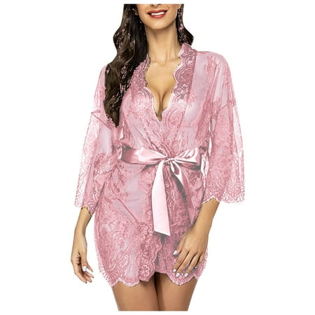Xiaoxatg Womens Lingerie Sexy Women s Long Sleeve Lace Belt Sexy Lingerie Pajamas Sleepwear plus Size Hell Bunny