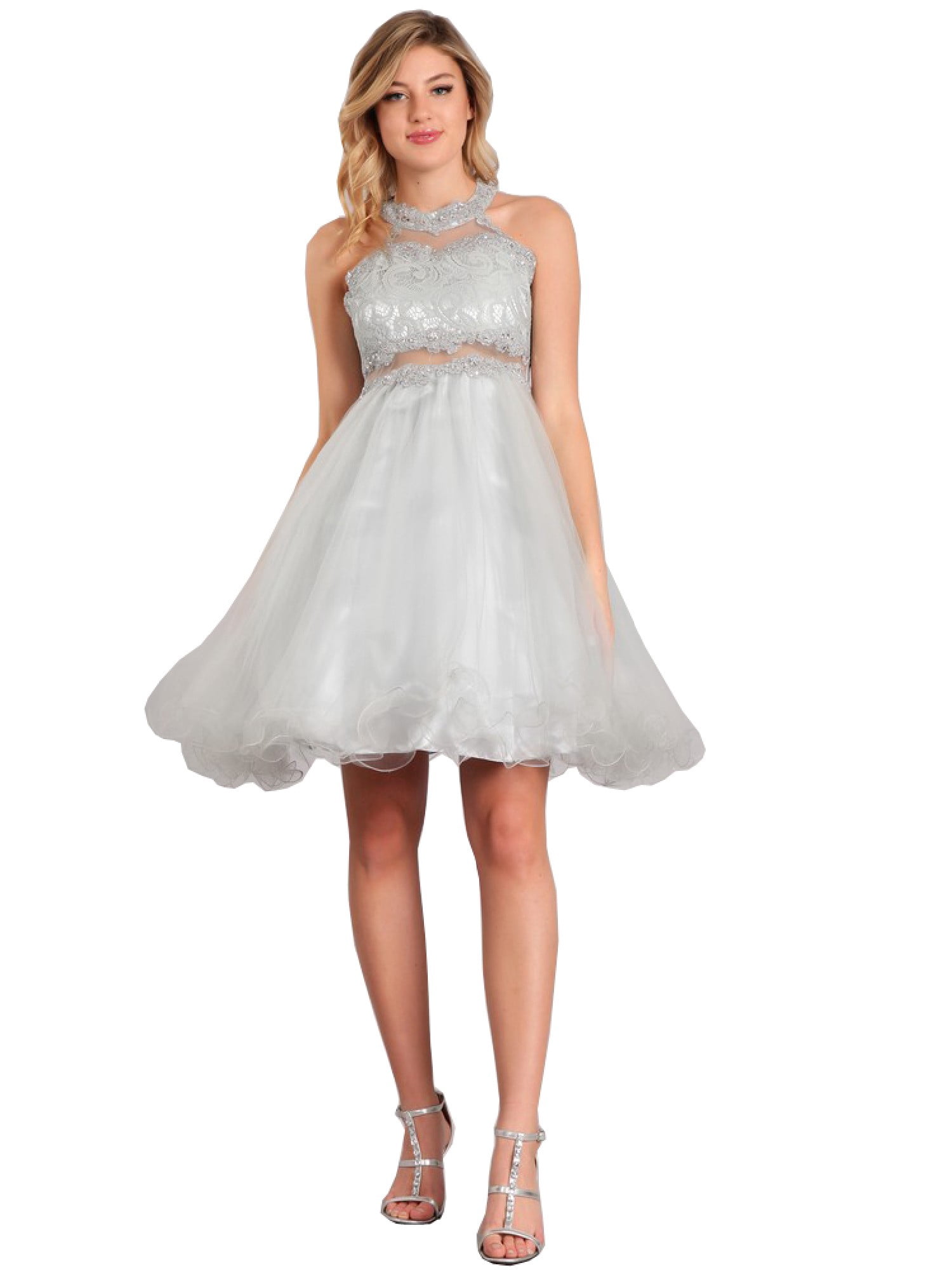 silver halter neck dress