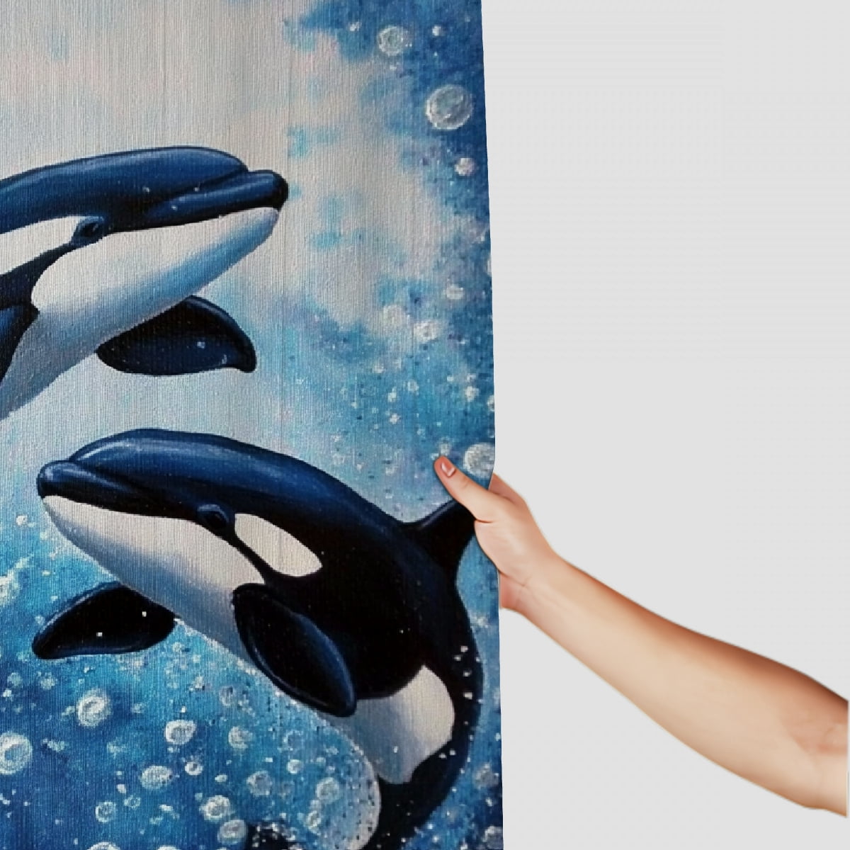 Patifu Orca Whales Water Bubbles Bathroom Shower Curtain Set with Hooks 100% Polyester Fabric 69"x72