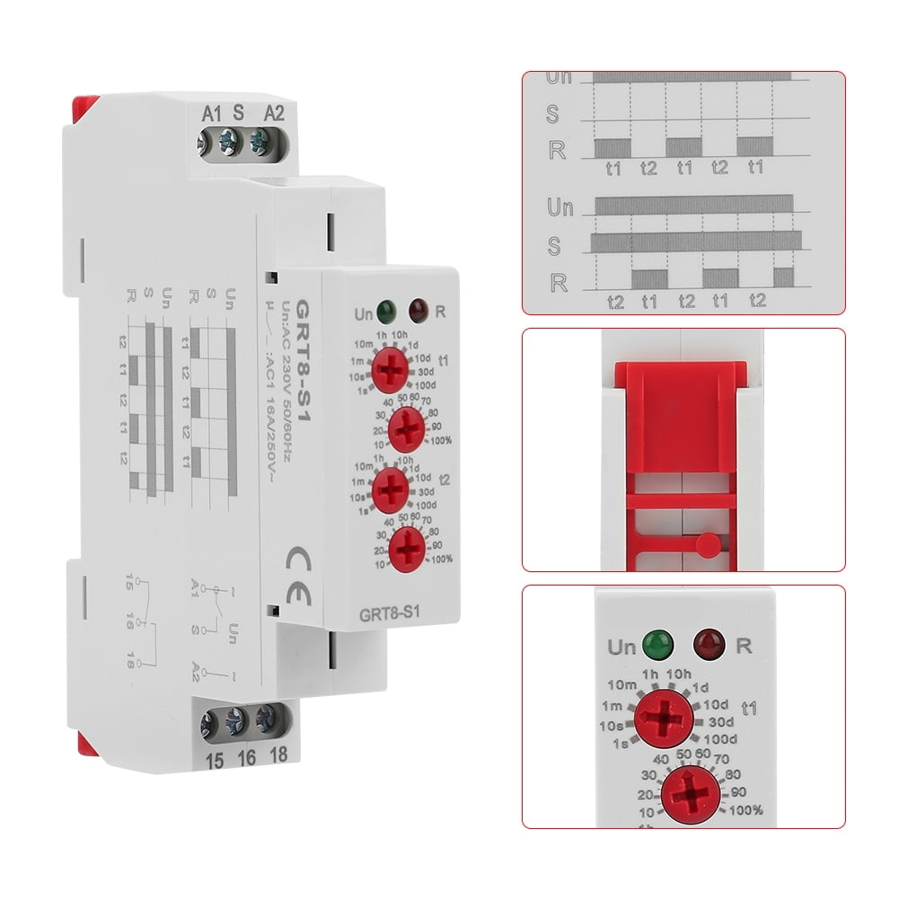 GRT8-S1 Mini Asymmetric Cycle Timer ON/OFF Repeat Cycle Time Relay AC 230V 