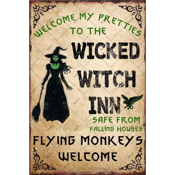 Noete Wicked Sign Flying Monkeys Welcome My Pretties Halloween Metal Tin Sign 8x12 Inch Funny Vintage Wall Decor for Kitchen, Pub, Bar, Cafe, Man Cave & Garden