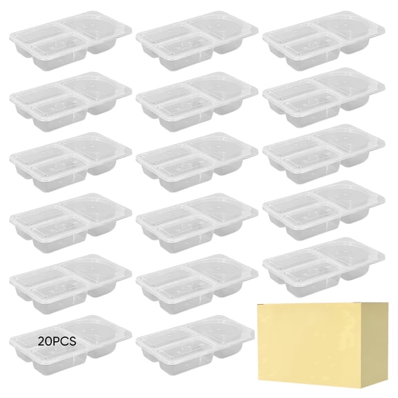 20 Pack 3‑Compartment Snack Containers with Lids – 9 oz Clear Plastic Bento Boxes, Stackable, Reusable, for Condiments, Meal Prep, Desserts & On‑the‑Go Portion Control