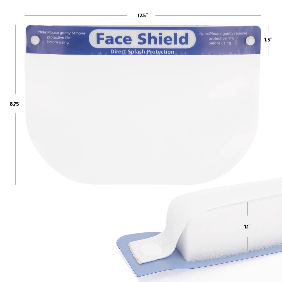 PPE Disposables Face Shield Virus Protection Clear Visor Masks, 10-Pack, Wrap Around Hat with Padded Elastic Band