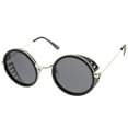 thumbnail image 3 of zeroUV Unisex Retro Steampunk Side Cover With Cutouts Thin Metal Temples Round Sunglasses 47mm (Black-Silver / Smoke) - 47mm, 3 of 5