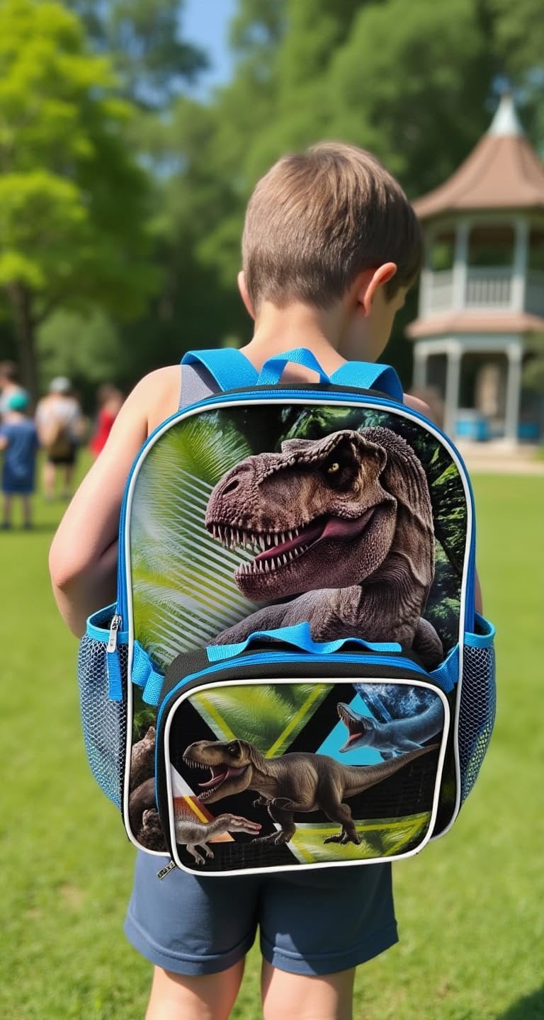 Fast Forward Jurassic Park 16" Backpacks With Lunch Bag - Licensed Characters Kids Schoolbag