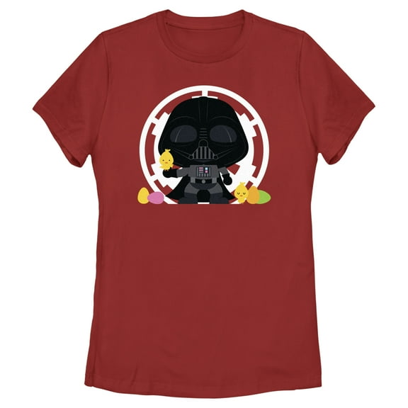 Women's Star Wars Darth Vader Loves Easter and Baby Chickens Graphic Tee Red X Large