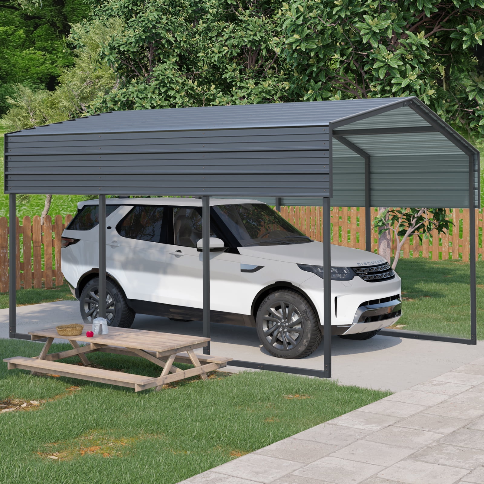 Roninkier 10 X 15 ft Outdoor Metal Carport with Galvanized Steel Roof and Frame for Driveway Car