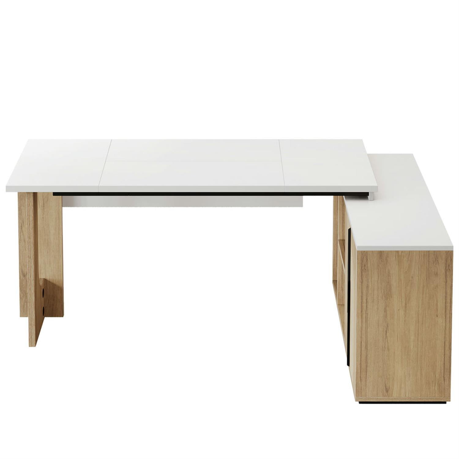 Demi Bonn Modern L Shaped Gaming Computer Desk, 74" Corner Executive Desk with Storage Cabinet for Home Office, White