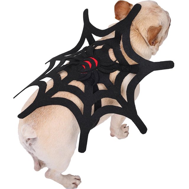 Graflsoa Spider Web Halloween Pet Costume for Dogs and Cats - Black Polyester Festive Outfit (Sizes S/M/L)