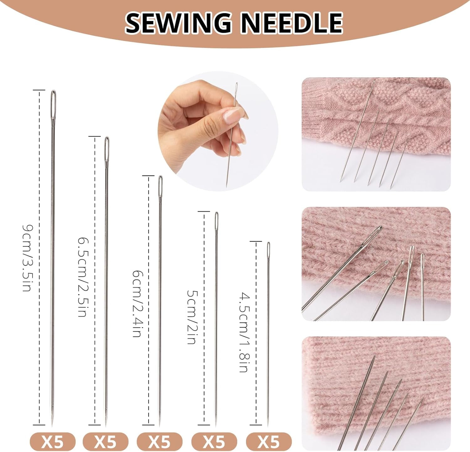 37 Piece Big Eye Sewing Needles Kit, Stainless Steel Hand Sewing Set with Thread Ripper, Needle Threaders, Threads and Thimbles