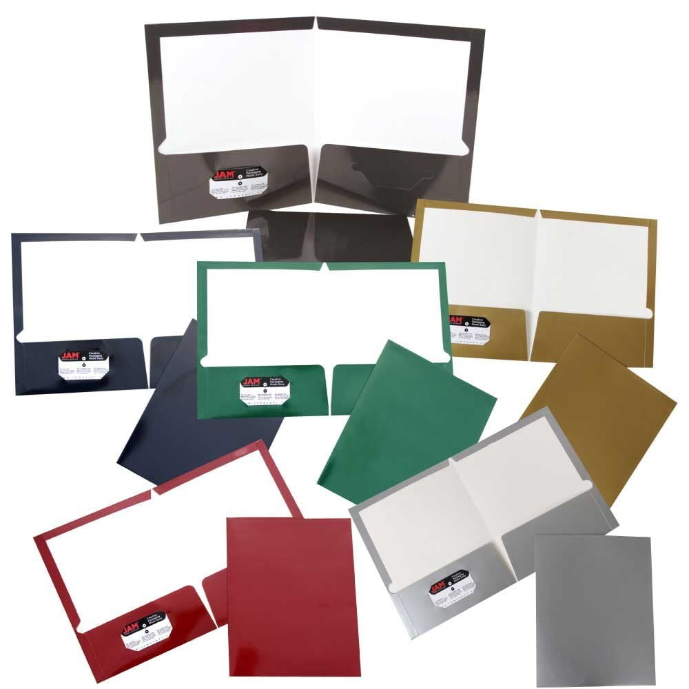 JAM Glossy Two Pocket Folders, Assorted, 6/Pack, Assorted Laid, Back