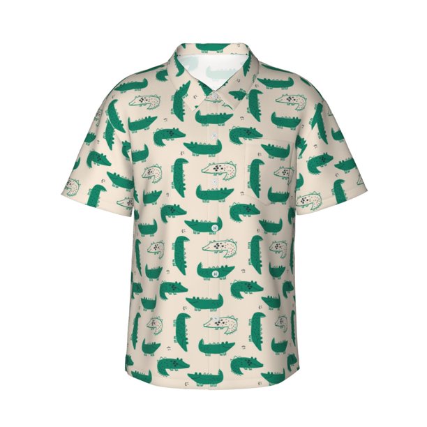 Fotbe Cartoon Crocodile Camisa Hawaiana para Hombre Unisex – Camisa Casual de Verano con Botones de Manga Corta de Algodón y Lino,X-Large