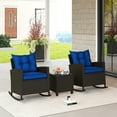 thumbnail image 2 of Gymax Set of 3 Wicker Rocking Set Patio w/ Tempered Glass Table & Soft Cushions Navy, 2 of 10
