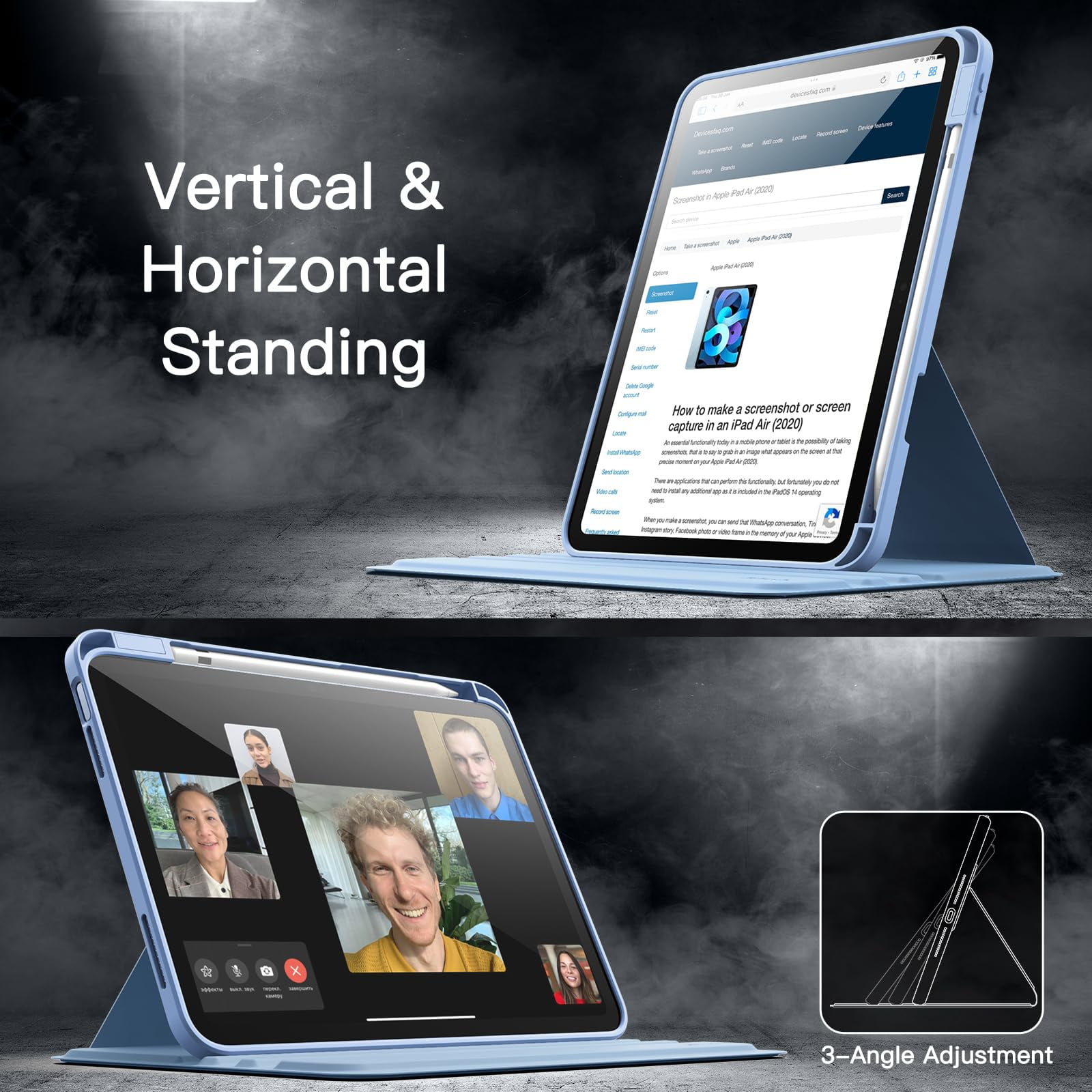 JETech Rotating Case for iPad (A16) 11th/10th Generation (2025/2022) with Pencil Holder, 360 Degree Rotation Protective Stand Cover Clear Back, Auto Wake/Sleep (Blue)