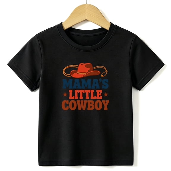 Boys Graphic Tees Cowboy Hat Kids T Shirt Western 100% Cotton Short Sleeve Soft Tops 4-13Y Black