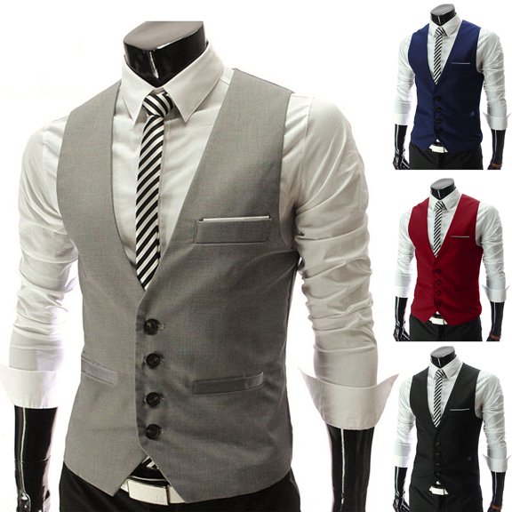 Joernso Suit Vest Sleeveless Pockets Simple Solid Color Men Formal Business Vest Workwear
