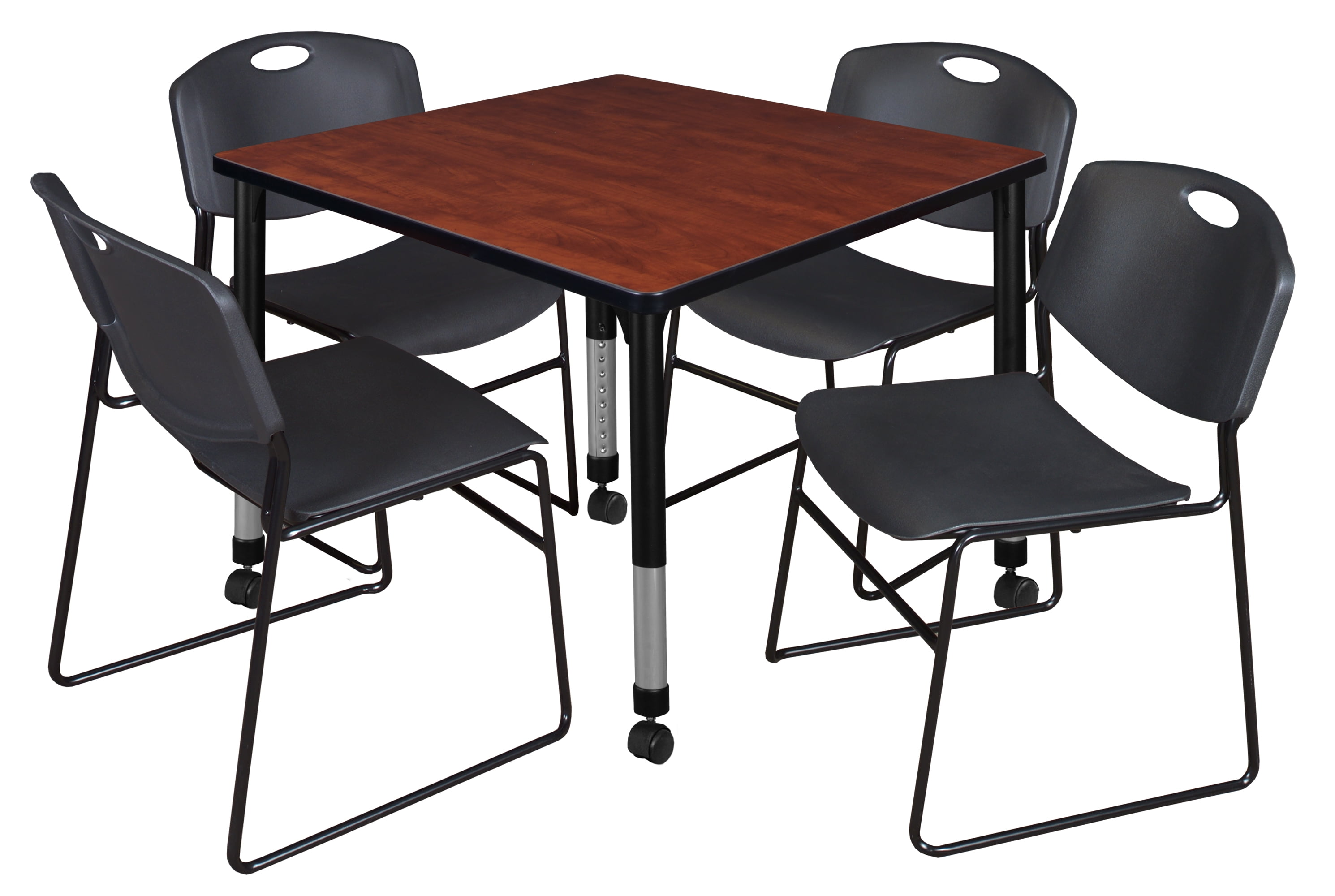 Kee 36" Square Height Adjustable Mobile Classroom Table Cherry & 4